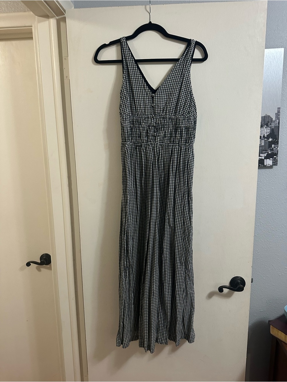 Black and White Gingham V-Neck Maxi Dress